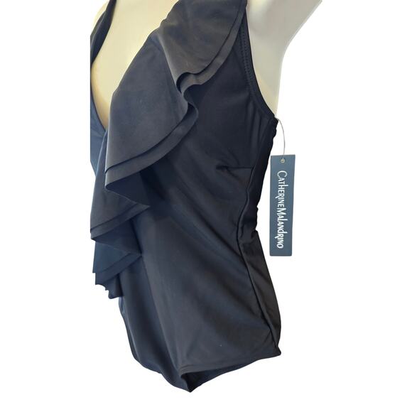 NWT Catherine Malandrino Women's v neck front Ruffle One Piece Swim Suit Small - Picture 4 of 9